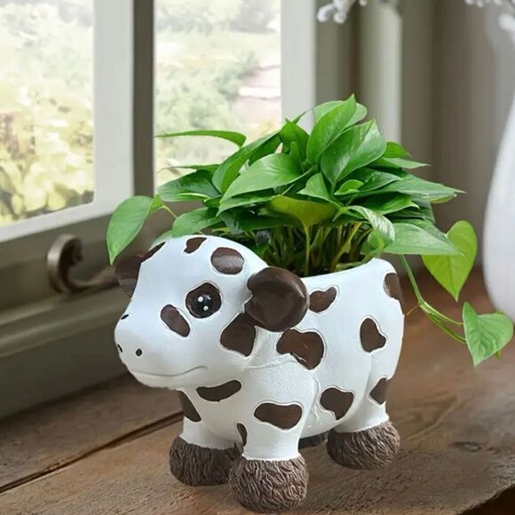 Rustic Western Resin Cow Succulent Planter Indoor Outdoor Decorative Flower Pot - Picture 2 of 7